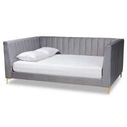 Baxton Studio Oksana Modern Contemporary Glam and Luxe Light Grey Velvet Fabric Upholstered and Gold Finished Queen Size Daybed